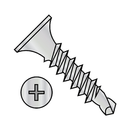 Zoro Select Drywall Screw, #6 x 1-1/4 in, Steel, Flat Head Phillips Drive, 8000 PK 0620KPGHC