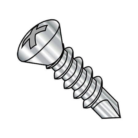 Zoro Select Self-Drilling Screw, #6-20 x 1-1/4 in, Plain 18-8 Stainless Steel Oval Head Phillips Drive, 4000 PK 0620KPO188