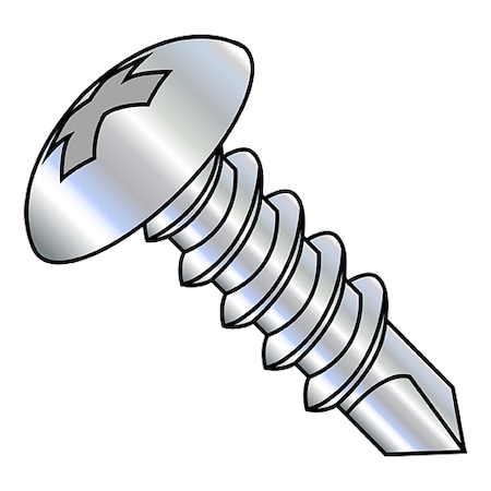 Zoro Select Self-Drilling Screw, #10-16 x 2-1/2 in, Zinc Plated Steel Truss Head Phillips Drive, 2000 PK 1040KPT