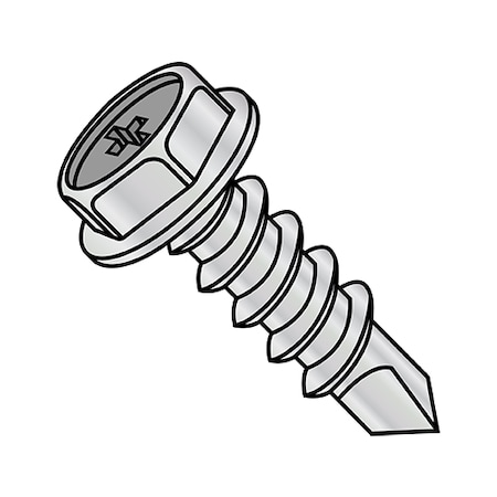 Zoro Select Self-Drilling Screw, #6-20 x 3/8 in, Nickel Steel Flange Hex Head External Hex Drive, 10000 PK 0606KPWHC