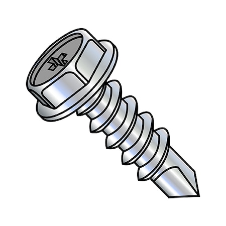 Zoro Select Self-Drilling Screw, 1/4"-14 x 3/4 in, Zinc Plated Steel Flange Hex Head External Hex Drive 1412KPW