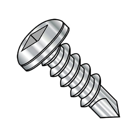 Zoro Select Self-Drilling Screw, 1/4"-14 x 2 in, Plain 410 Stainless Steel Pan Head Square Drive, 300 PK 1432KQP410