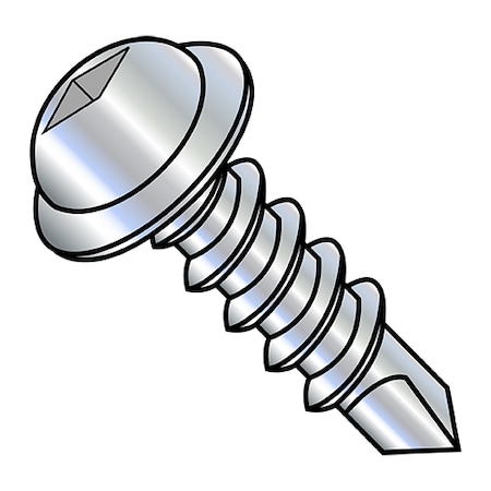 Zoro Select Self-Drilling Screw, #8-18 x 2-1/2 in, Zinc Plated Steel Flange Round Head Square Drive, 2500 PK 0840KQRW