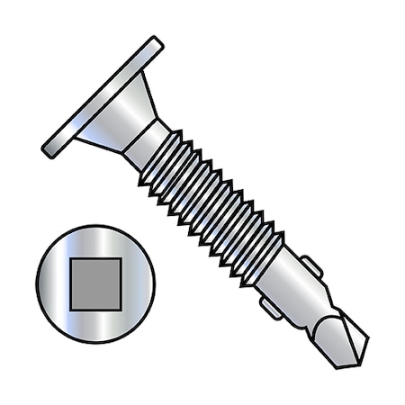 Zoro Select Self-Drilling Screw, #12-24 x 2 in, Zinc Plated Steel Wafer Head Square Drive, 2000 PK 1232KQWAFM4W