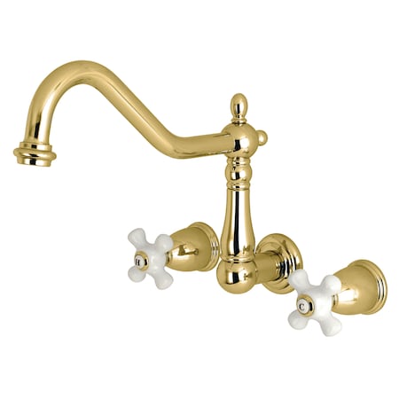 Kingston Brass Roman Tub Faucet, Polished Brass, Wall Mount KS1022PX