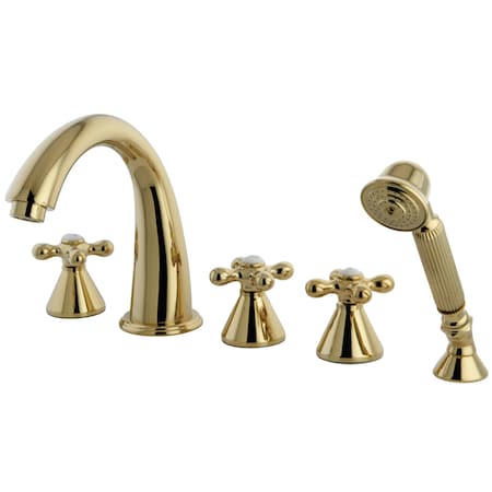 Kingston Brass Roman Tub Faucet, Standard, 8" to 36", 5, Deck Mount, Polished Brass KS23625AX