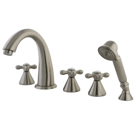 Kingston Brass Roman Tub Faucet, Standard, 8" to 36", 5, Deck Mount, Brushed Nickel KS23685AX