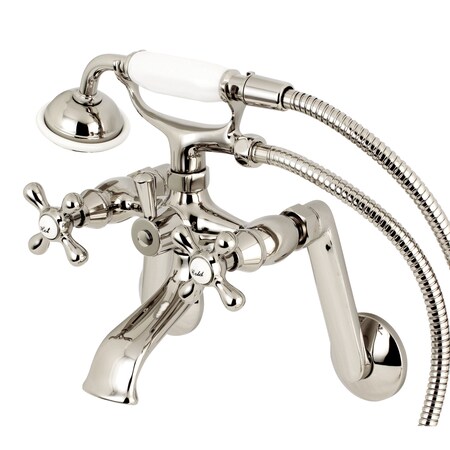 Kingston Brass Wall-Mount Clawfoot Tub Faucet, Standard, 3-3/8" to 8-1/2", 2, Tub Wall Mount, Polished Nickel KS269PN