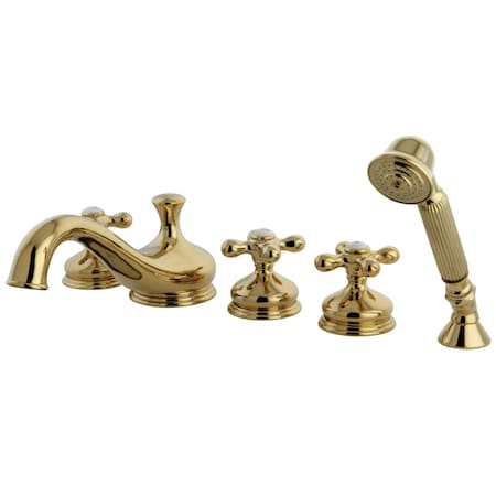Kingston Brass Roman Tub Faucet, Standard, 8" to 36", 5, Deck Mount, Polished Brass KS33325AX
