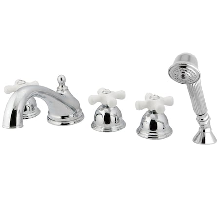 Kingston Brass Roman Tub Faucet, Standard, 8" to 36", 5, Deck Mount, Polished Chrome KS33515PX