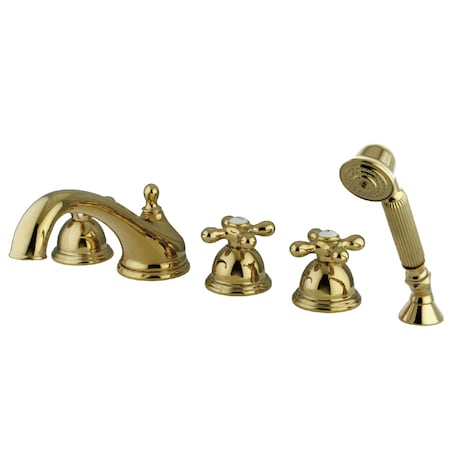 Kingston Brass Roman Tub Faucet, Standard, 8" to 36", 5, Deck Mount, Polished Brass KS33525AX