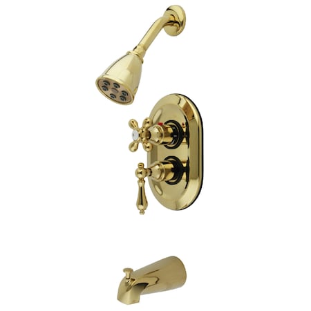 Kingston Brass Tub and Shower Faucet, Standard, 3, Wall Mount, Polished Brass KS36320AL