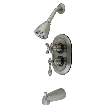 Kingston Brass Tub and Shower Faucet, Standard, 3, Wall Mount, Brushed Nickel KS36380AL