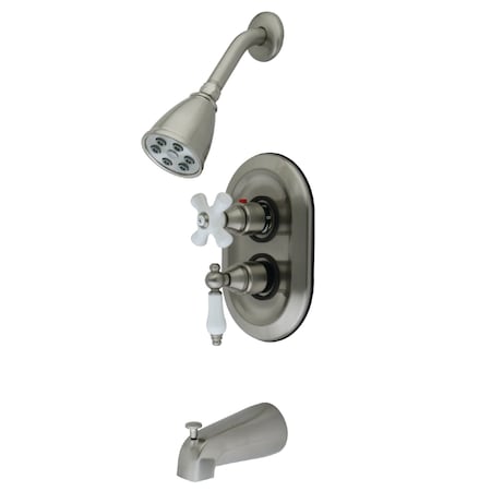 Kingston Brass Tub and Shower Faucet, Standard, 3, Wall Mount, Brushed Nickel KS36380PL
