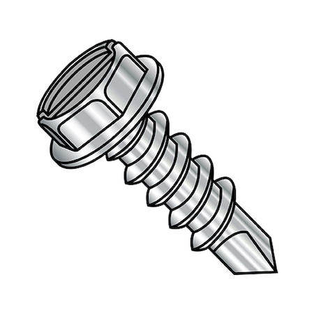 Zoro Select Self-Drilling Screw, #10-16 x 1 in, Plain Stainless Steel Flange Hex Head External Hex Drive 1016KSW410