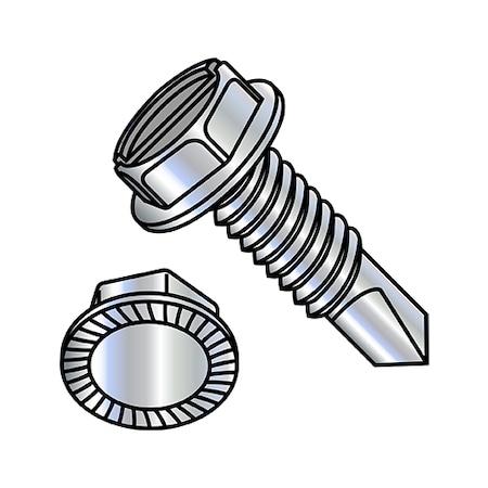 Zoro Select Self-Drilling Screw, #8-32 x 1/2 in, Zinc Plated Steel Flange Hex Head External Hex Drive, 10000 PK 0808KSWSMS