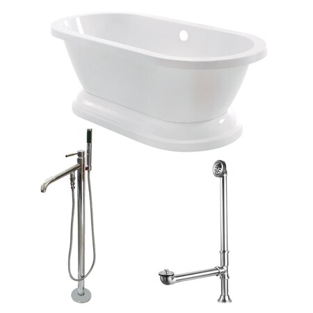 Kingston Brass KT7PE672824B1 67" Pedestal Tub, w/Fauc, 66.9375" L, 31.5" W, White/Polished Chrome, Acrylic, Center KT7PE672824B1