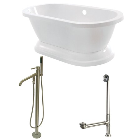 Kingston Brass KT7PE672824B8 67" Acrylic Pedestal Tub w, 66.94" L, 31.5" W, White/Brushed Nickel, Acrylic, Center KT7PE672824B8