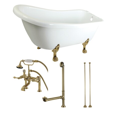 Kingston Brass KTDE692823C2 67" Acrylic Clawfoot Tub w/, 67.31" L, 30.69" W, White/Polished Brass, Center Front KTDE692823C2