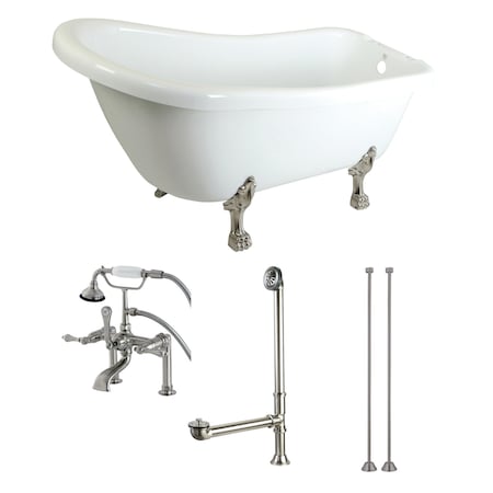 Kingston Brass KTDE692823C8 67" Acrylic Clawfoot Tub w/, 67.31" L, 30.69" W, White/Brushed Nickel, Center Front KTDE692823C8