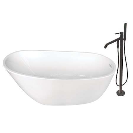 Kingston Brass KTRS592928A5 59" Acrylic Freestanding Tu, 59.0625" L, 28.5625" W, White/Oil Rubbed Bronze, Acrylic KTRS592928A5