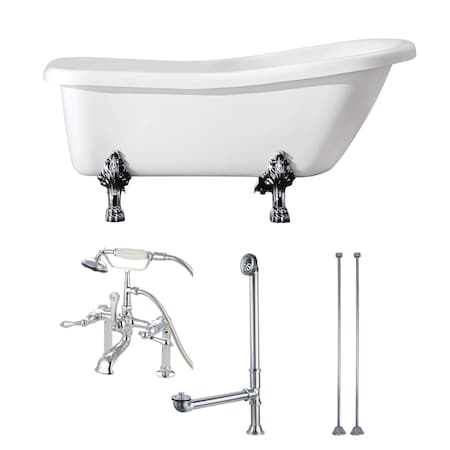 Kingston Brass KVTDE692823C1 67" Acrylic Clawfoot Tub w, 67.31" L, 30.69" W, White/Polished Chrome, Right KVTDE692823C1