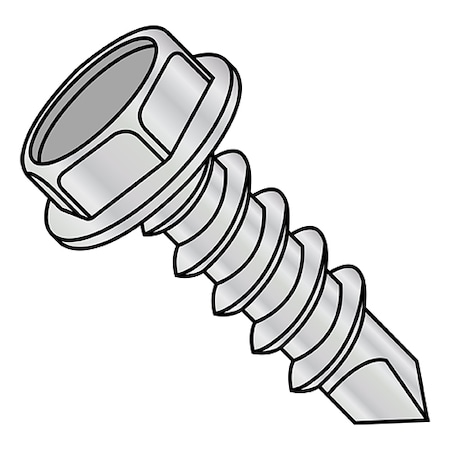 Zoro Select Self-Drilling Screw, 1/4"-14 x 7/8 in, Zinc Plated Steel Flange Hex Head External Hex Drive 1414KW1HC