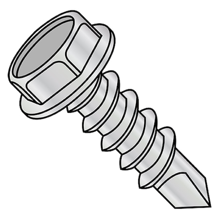 Zoro Select Self-Drilling Screw, 1/4"-14 x 1-1/4 in, Zinc Plated Steel Flange Hex Head External Hex Drive 1420KW2HC