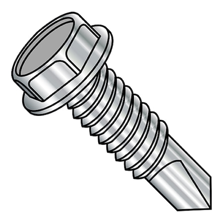 Zoro Select Self-Drilling Screw, #12-24 x 1-1/4 in, Plain Stainless Steel Flange Hex Head External Hex Drive 1220KWMS410