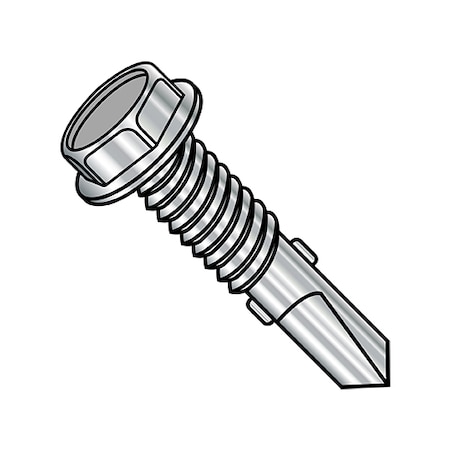 Zoro Select Self-Drilling Screw, #12-24 x 7/8 in, Plain Stainless Steel Flange Hex Head External Hex Drive 1214KWM4410W