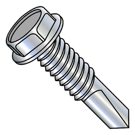 Zoro Select Self-Drilling Screw, 1/4"-20 x 1-3/4 in, Zinc Plated Steel Flange Hex Head External Hex Drive 1428KWMS4