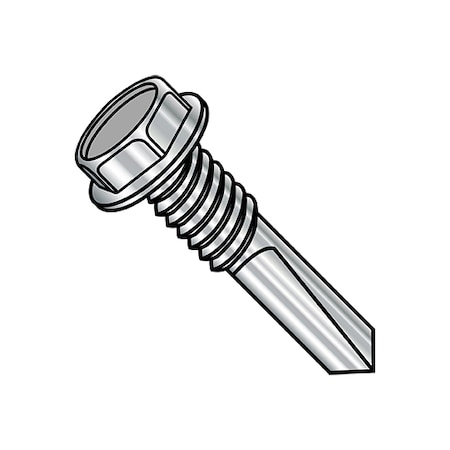 Zoro Select Self-Drilling Screw, #12-24 x 1-1/4 in, Plain Stainless Steel Flange Hex Head External Hex Drive 1220KWMS5410