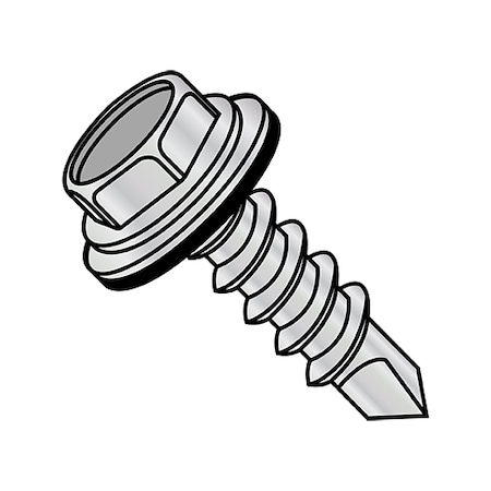 Zoro Select Self-Drilling Screw, #12-14 x 4 in, Zinc Plated