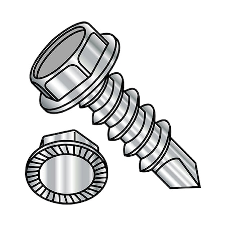 Self-Drilling Screw, #8-18 x 1/2 in, Plain 18-8 Stainless Steel Flange Hex Head External Hex Drive