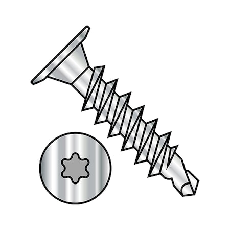 Zoro Select Self-Drilling Screw, #10-16 x 1-1/2 in, Plain 18-8 Stainless Steel Wafer Head Torx Drive, 500 PK 1024KWTF188