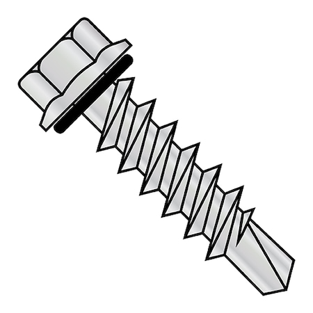 Zoro Select Self-Drilling Screw, 1/4"-14 x 3/4 in, Zinc Plated Steel Flange Hex Head External Hex Drive 1412KWWHC