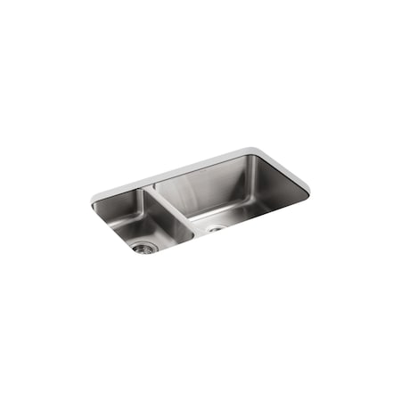 Kohler Undertone 31-3/4" X 18" X 9-1/2" Unde, Undermount Mount, 0 Hole, Stainless 3174-L-NA