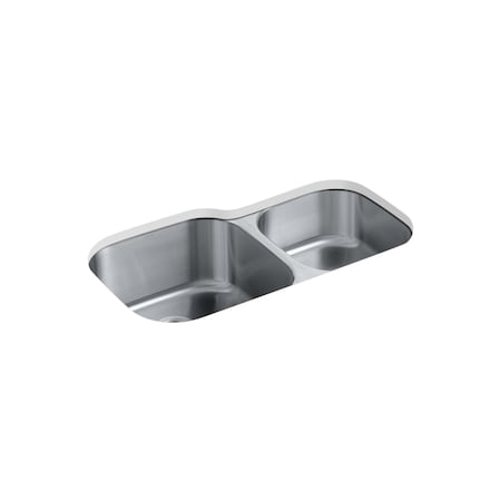 Kohler Undertone Preserve 35-1/8" X 20-1, Undermount Mount, 0 Hole, Stainless Steel, Center, Rear 3356-HCF-NA