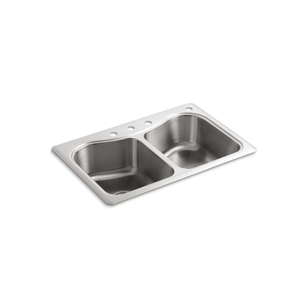 Kohler Staccato 33" X 22" X 8-5/16" Top-Mou, Drop In Mount, 4 Hole, Stainless 3369-4-NA