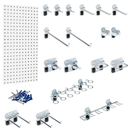 Triton Products 18 pc LocHook Assortment W/ (1) 18" W x 36" H White Epoxy 18-Gauge Steel Square Hole Pegboard LB18-1WH-KIT
