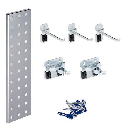 Triton Products Silver Tool Pegboard Kit with (1) 18 In. x 4.5 In. 18-Gauge Steel Square Hole Pegboard 5 pc. LocHook Assortment LBS18T-SLV