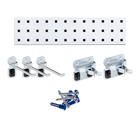 Triton Products White Tool Pegboard Kit with (1) 18 In. x 4.5 In. 18-Gauge Steel Square Hole Pegboard 5 pc. LocHook Assortment LBS18T-WHT