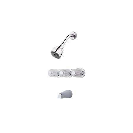 Pfister 5 Hole Tub And Shw, 01 Series Chrom, Three Handle, Polished chrome LG01-1120
