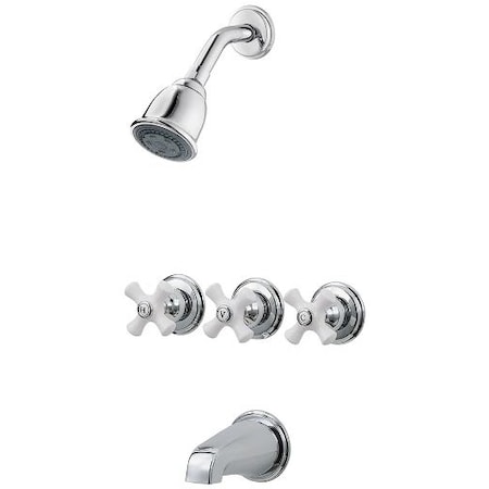 Pfister 5 Hole Tub And Shw, 01 Series Chrom, Three Handle, Polished chrome LG01-8CPC