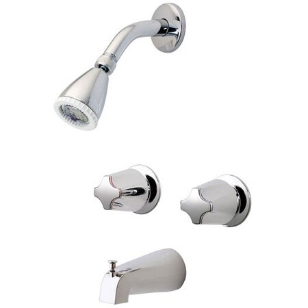 Pfister Dual Handle 4 Hole Tub And Shower, Two Handle, 03 Series Chro, Polished chrome LG03-6180