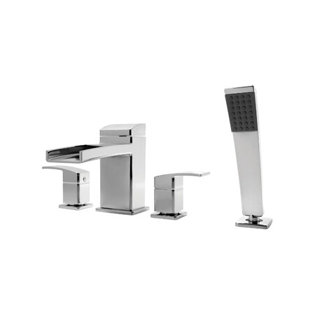 Pfister Dual Handle 4 Hole Kenzo Roman Tub Trim With Hand Shower C, Polished chrome LG6-4DFC