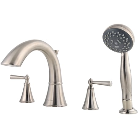 Pfister Dual Handle Saxton Roman Tub Trim With Hand Shower B, Brushed Nickel 4 Hole LG6-4GLK