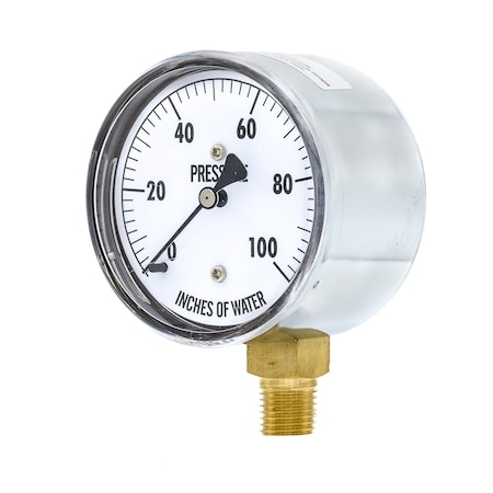 Pic Gauges 2 1/2 in Dial, 1/4 in NPT Lower Location, Chrome Plated Steel Case Material LP1-254-100