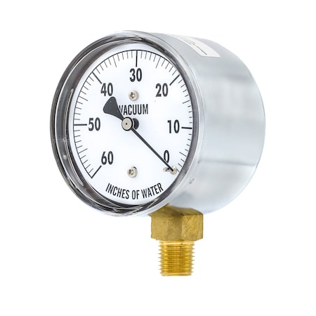Pic Gauges 2 1/2 in Dial, 1/4 in NPT Lower Location, Chrome Plated Steel Case Material LP1-254-60V