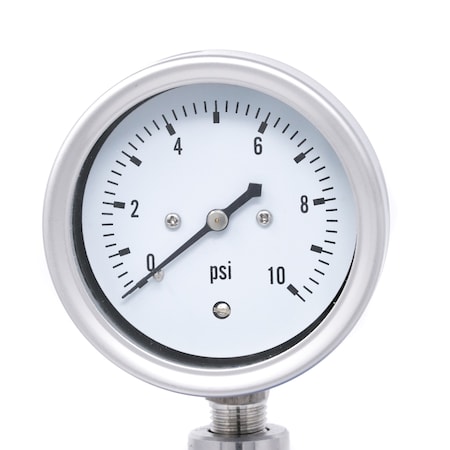 Pic Gauges Low Pressure Gauge, 2.5", 0-10psi, 1/4"LM, 2 1/2 in Dial, 1/4 in NPT Lower Location LP1-SB-254-10PSI